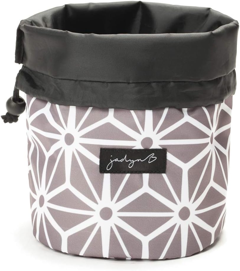 Jadyn (Geometric Gray) - B Cinch Top Compact Travel Makeup Bag and Cosmetic Organiser for Women