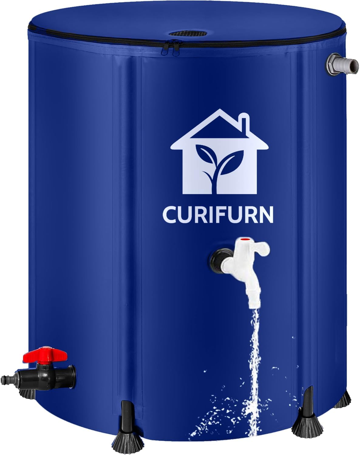 53 Gallon Collapsible Rain Barrel, Weatherproof Water Tank with Filter, Spigot, Screen and Overflow Kit (Reinforced Liner + Thickened Legs), Blue