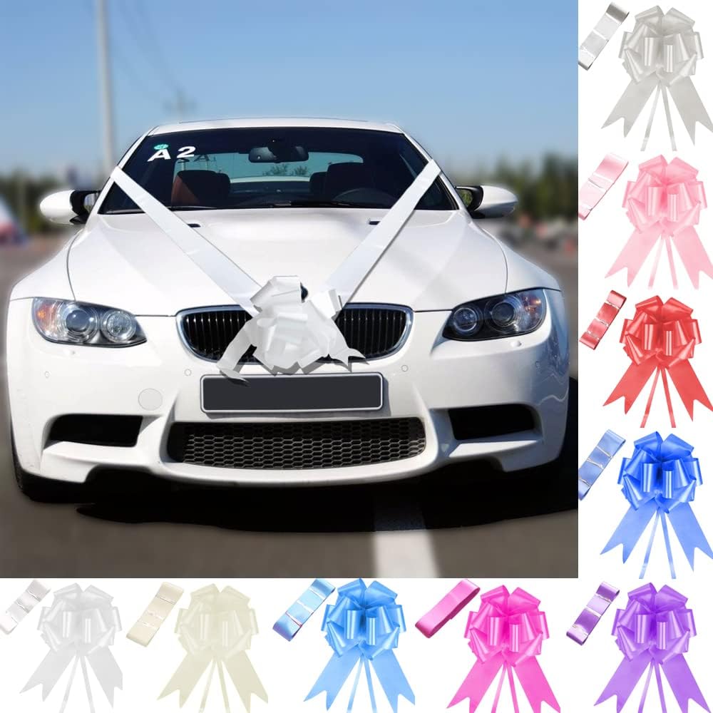 Wedding CAR Decoration with 3 Large Bows and 8M Ribbon (White) Amazon