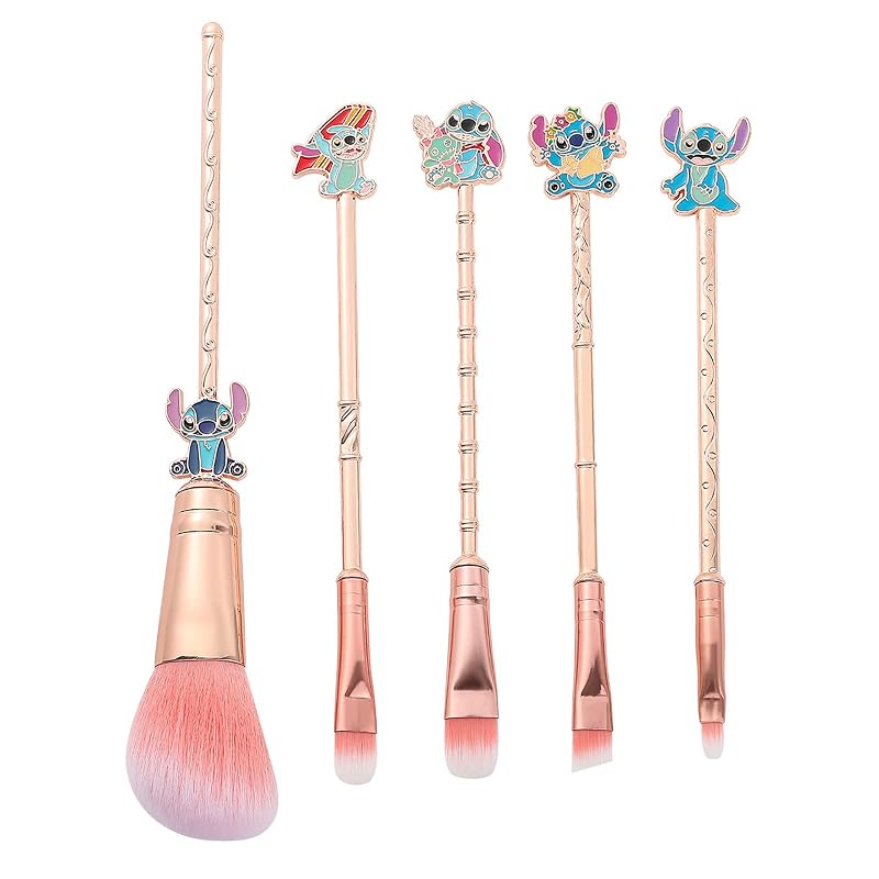 Kit de 5 pincéis de maquiagem com design de anime feimeng jewelry e estojo rosa