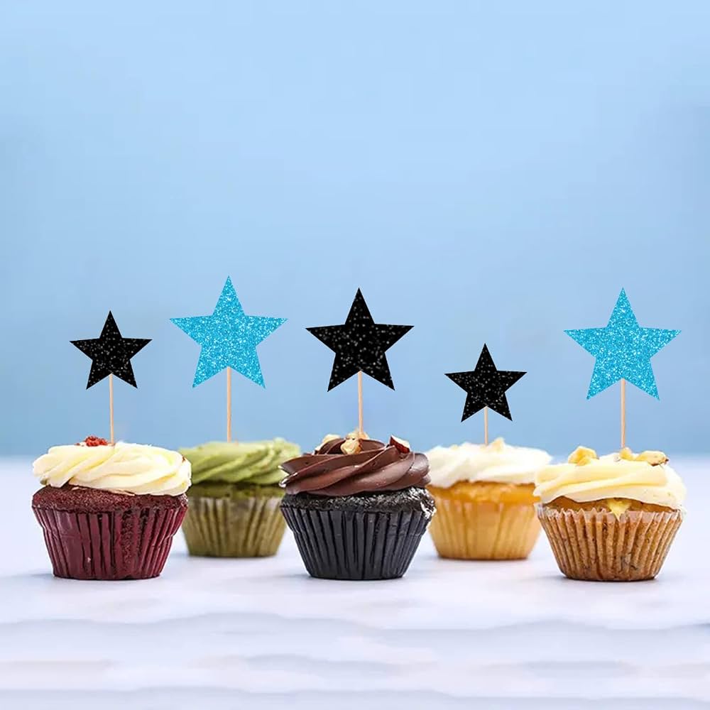 Jxuzh Decorazione per torta per 14° compleanno, blu, 14° Happy Birthday Cake Topper per 14° compleanno torta topper per torta blu stelle coriandoli palloncini scomparti di carta per ragazzi ra