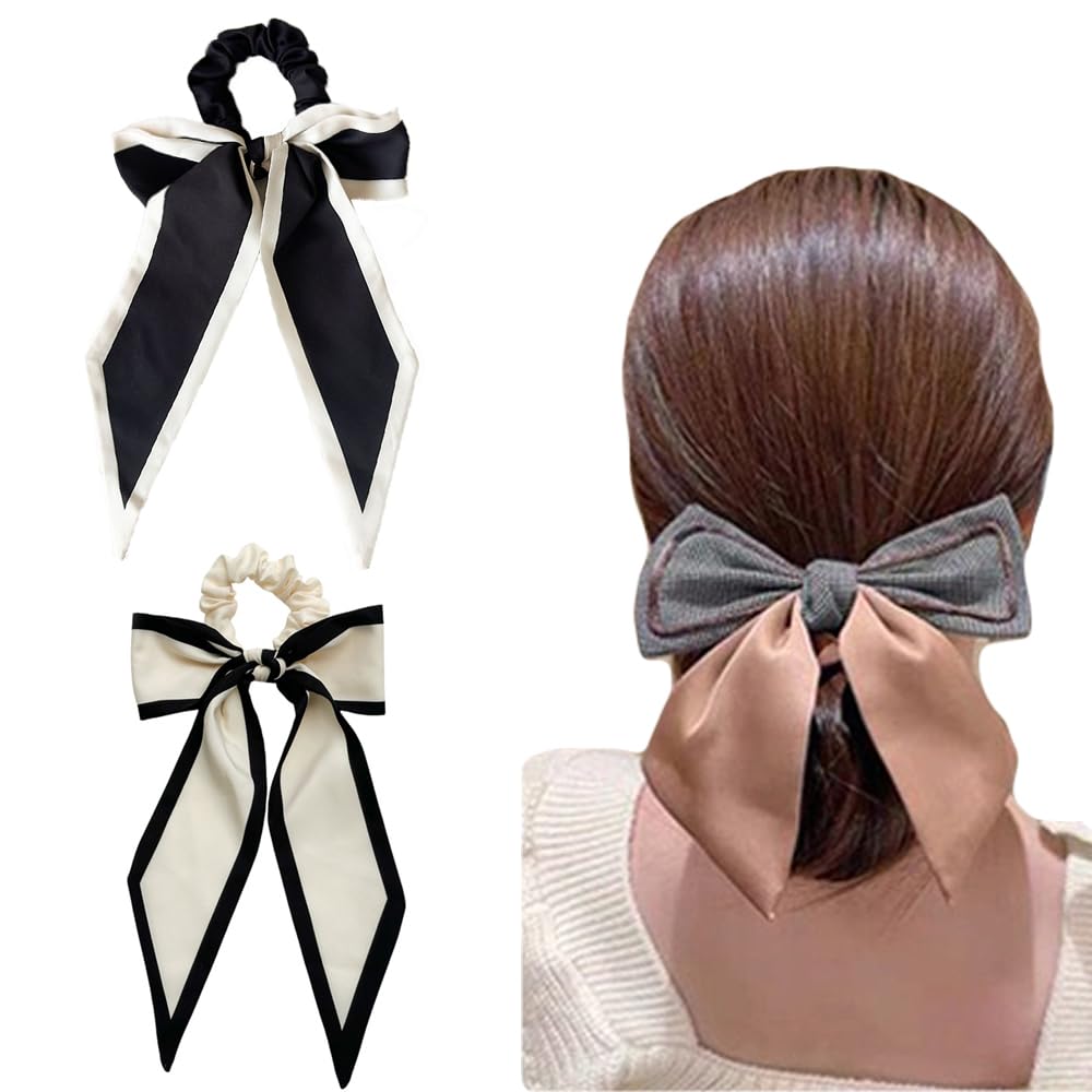 2pcs Black Patterned Knotted Headband and Brown Logo Scrunchie Set Amazon.com : BEGOOD Headbands with Bow - Black Leather  main image 4