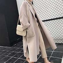 Women Long Cashmere Wool Coat Double-Sided Coat with Belt for Spring Fall Winter Casual Office Wear (XL Beige)