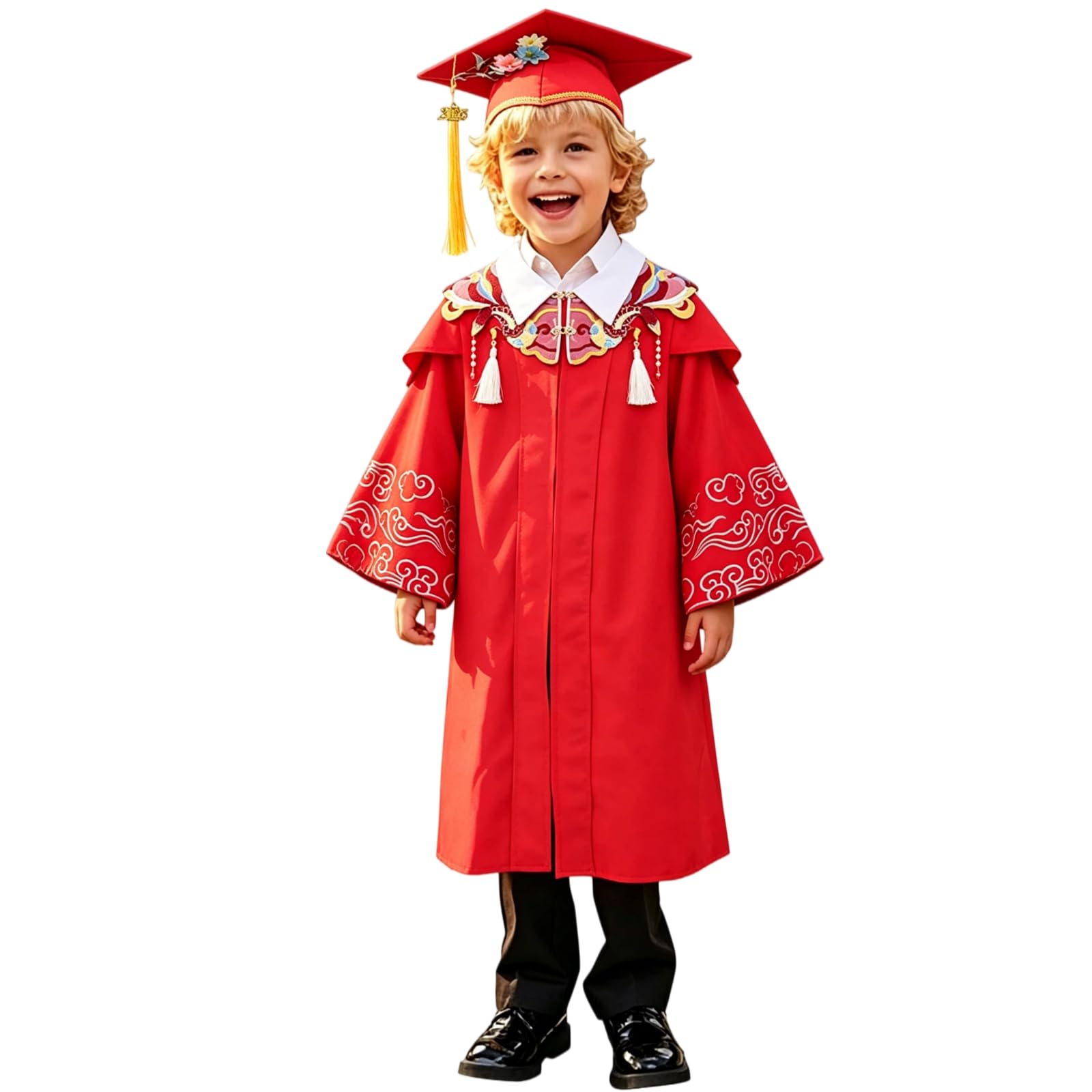 Kindergarten 2025 Graduation Cap and Gown Tassel Sets with Charm 2PCS Graduations Stoles for Kids Grad Party Clothes