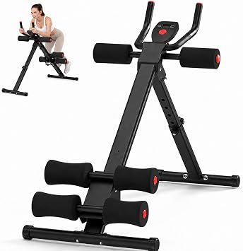 Ab Machine Ab Workout Equipment for Home Gym Foldable Ab Trainer Machine Core Strengthening Equipment Ab Crunch Machine with LCD Display for Full Body Workout