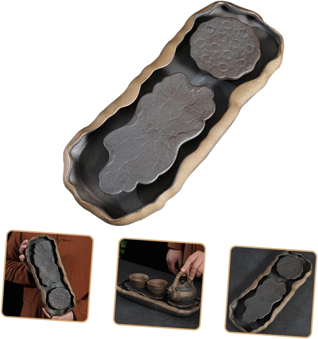 Mobestech 1Pc Ceramic Lotus Teapot Holder Tea Tray for Kung Fu Tea Ceremony Decorative and Practical Water Drainage for Tea Table Smooth Design Japanese Style
