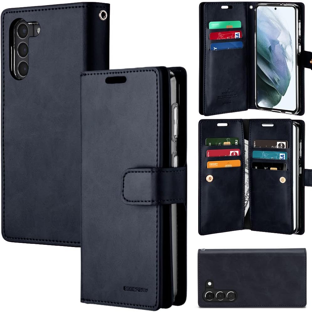 GOOSPERY Mansoor Wallet for Galaxy S21 Case 6.2"(2021) Case, Double Sided Multi-Slot Inner Flap Card Holder Ample Storage Flip Phone Cover - Blue Navy