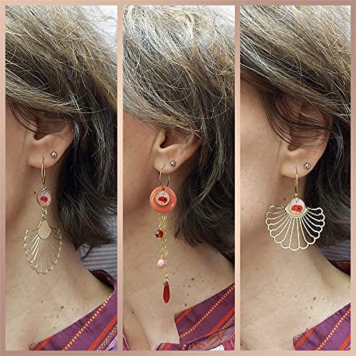Boucles d'oreilles coquelicot interchangeables laiton or rose - 3