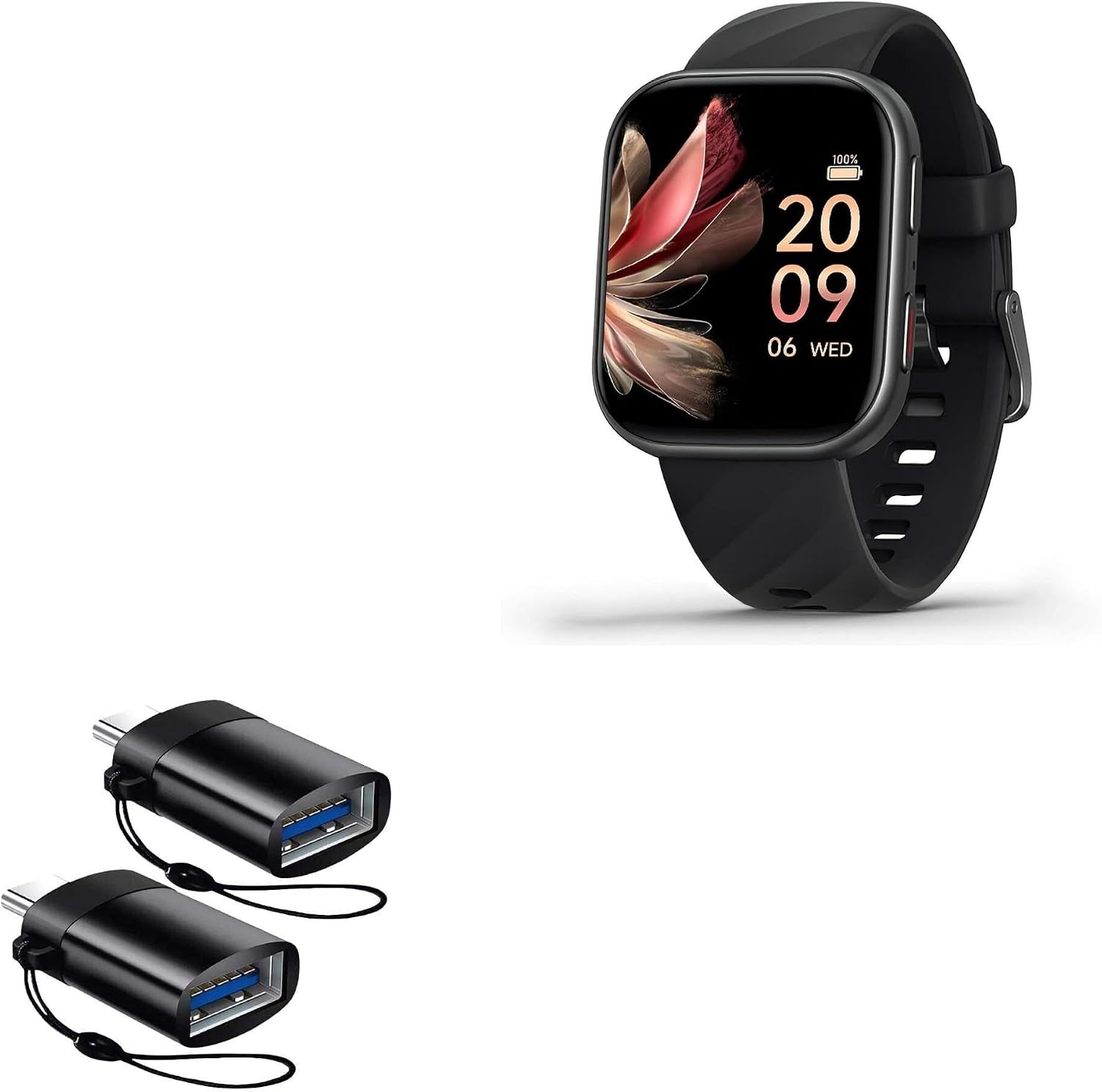 BoxWave Cable Compatible with FITVII Health & Fitness Tracker 2024 - USB-C to A PortChanger (2-Pack), USB Type-C OTG USB Portable Keychain - Slate Black