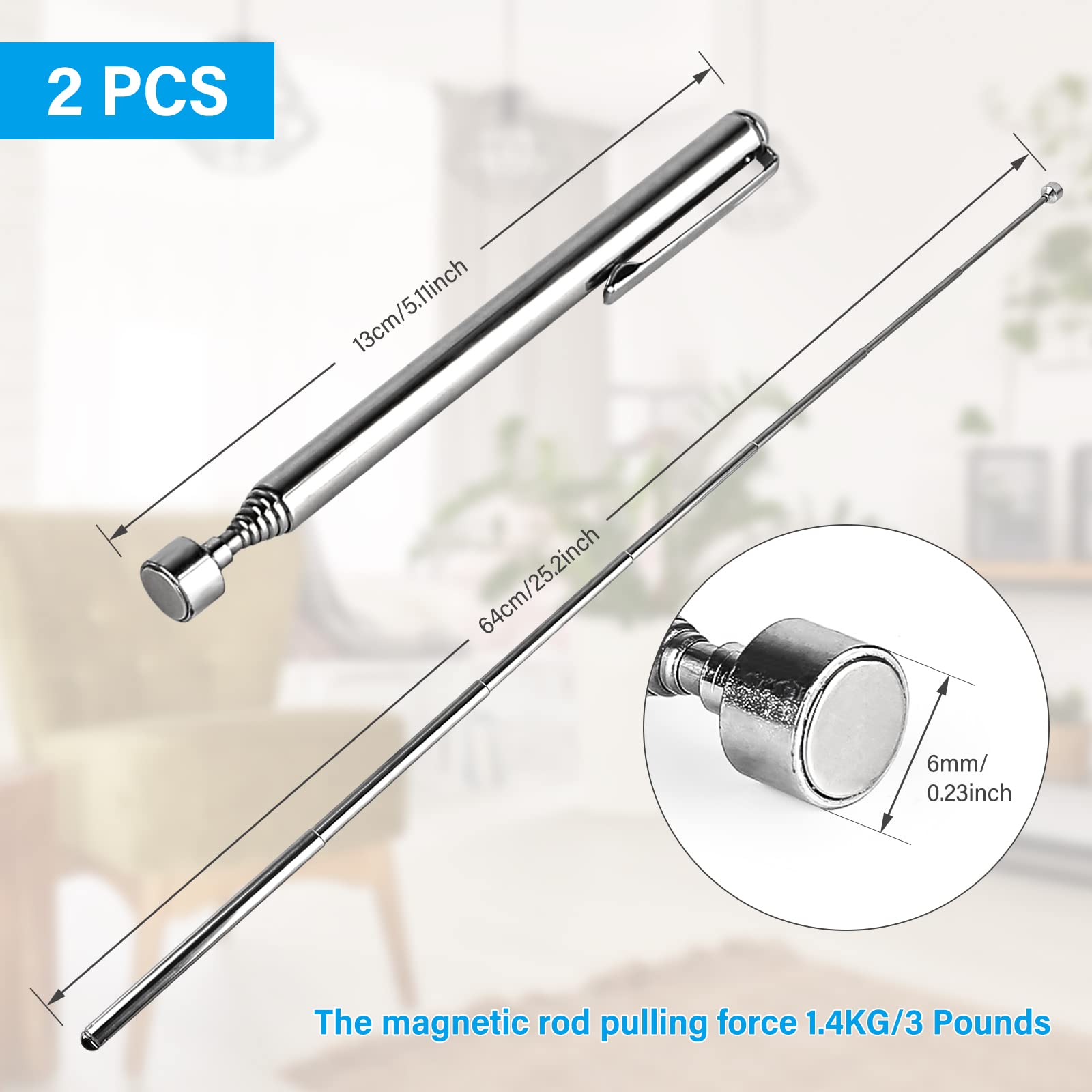 Calamita Telescopica 62 Cm - Per Raccogliere Oggetti Metallici - Acciaio Inox, Forte Presa