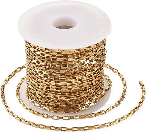 Vista 13 de Cadenas venecianas de acero inoxidable 304 de 32.8 pies de color de acero inoxidable sin soldar, pequeñas cadenas de eslabones rectangulares