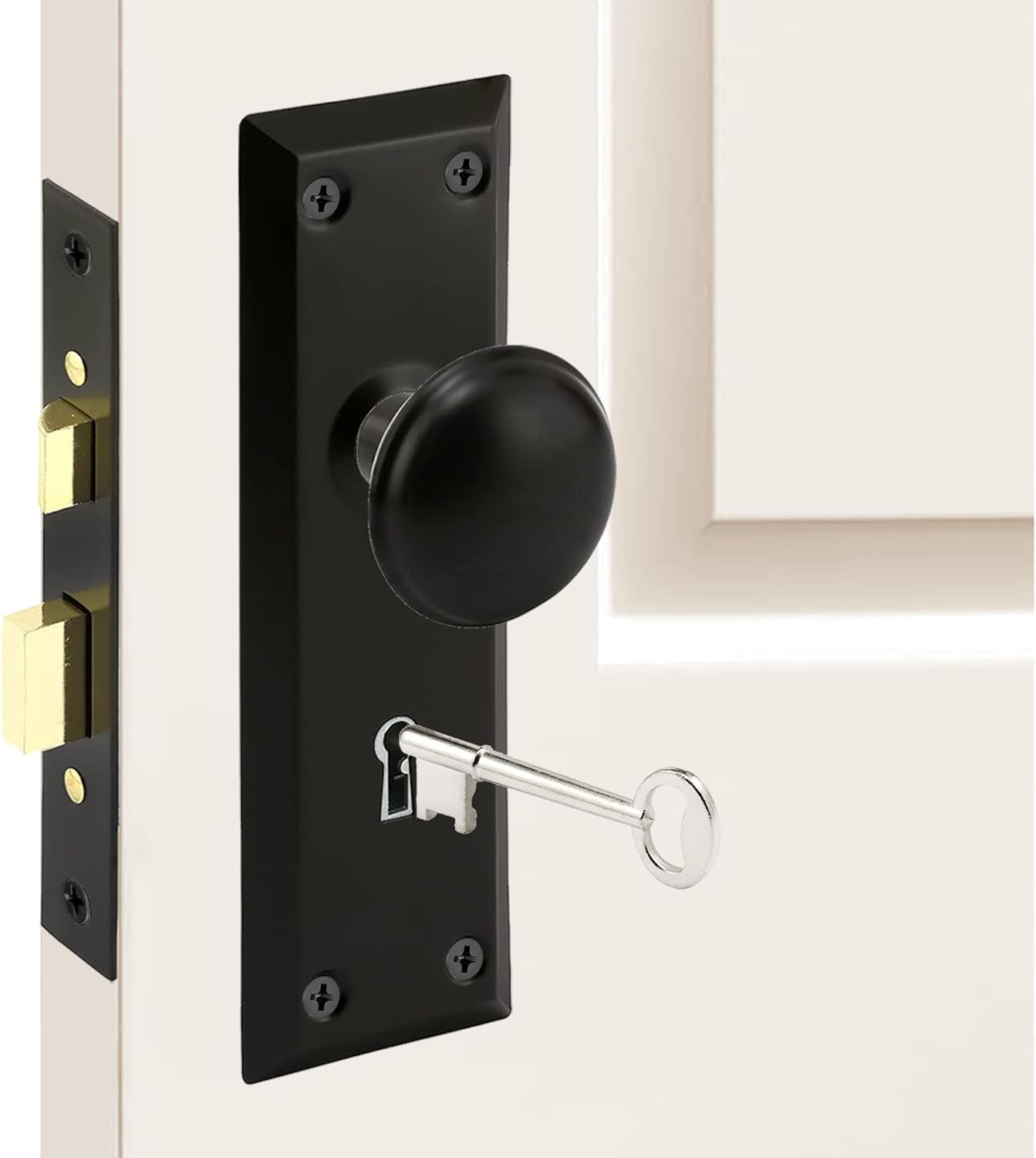 1 Pack Mortise Keyed Lock Set with Classic Knobs, Perfect for Replacing Broken Antique Door Knobsets, 2-3/8" Backset, Fits 1-3/8" - 1-3/4" Thick Interior Doors, Matte Black