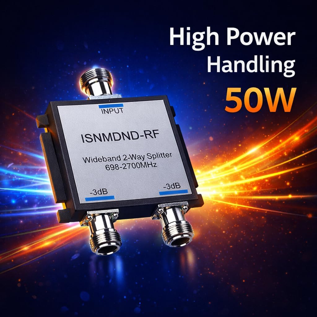 Wide-Band 2 Way RF Splitter with N Female Connectors, Cellular Signal Booster Splitter, 698–2600 MHz, Compatible with All US Carriers 2G/3G/4G LTE (Not for TV)