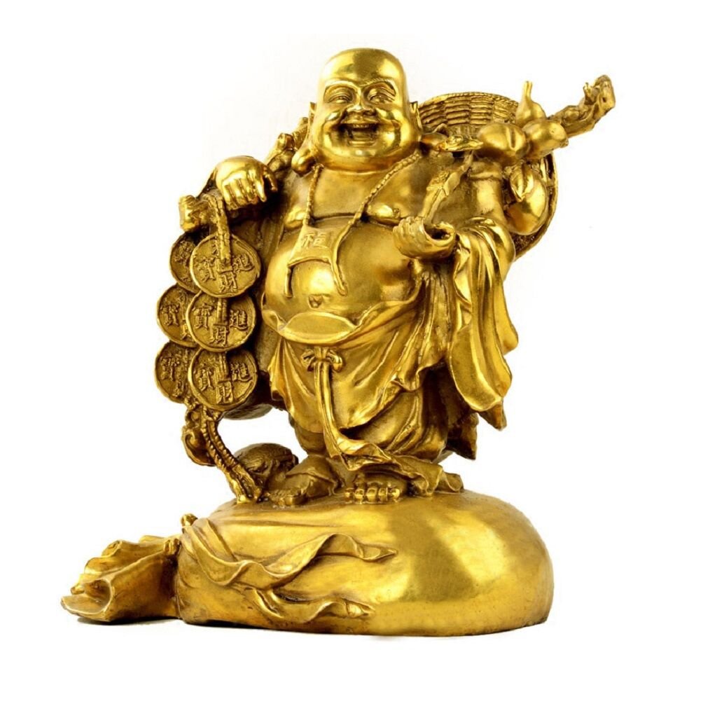 SMRTHMRT Fengshui Buddha Art Decor, Brass Maitreya Buddha Figures Statues and Sculptures Home Decor & Office Desk Decor,Lucky and Happiness Buddhist Figurines (9.8" inches Tall)