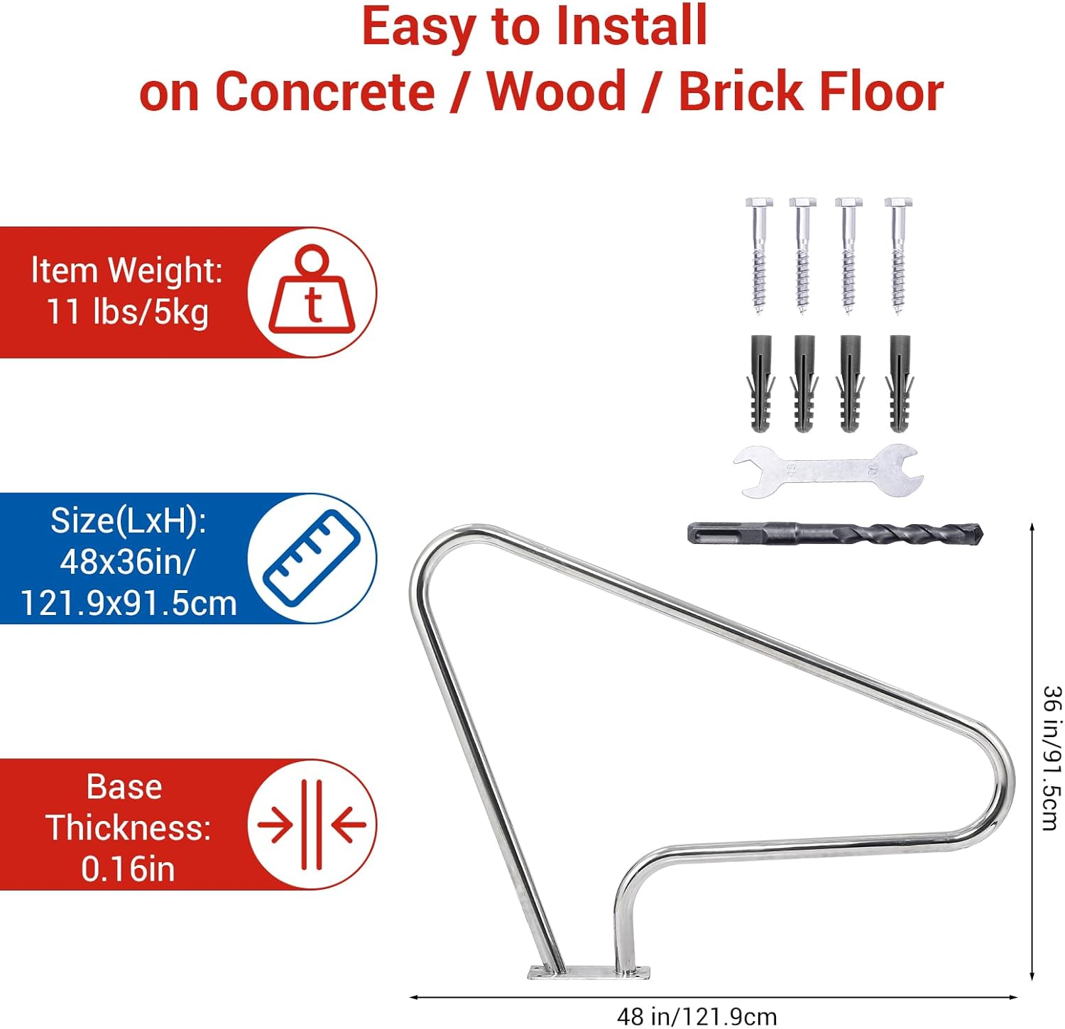 Pool Handrail 48"x 36", Rustproof Pool Handrail for Swimming Pool 370LBS Load Capacity, 304 Stainless Steel with Blue Grip Cover & Accessories