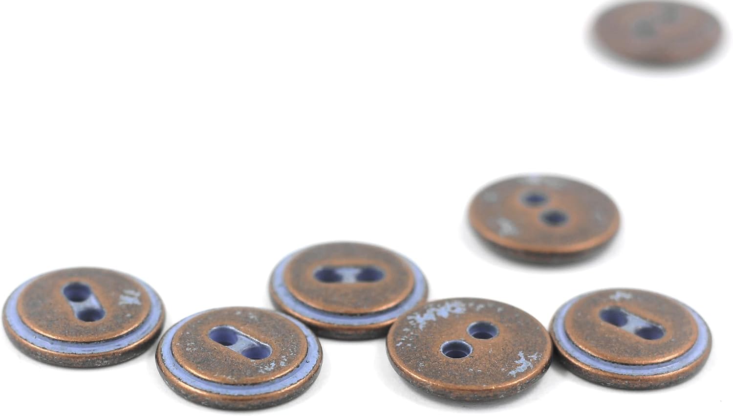 Bezelry 30 Pieces Stepped Edge Copper and Pastel Blue Metal Hole Buttons. 13mm (1/2 inch)