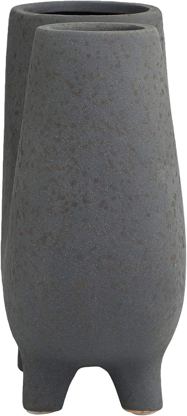 CosmoLiving by Cosmopolitan Ceramic Abstract Decorative Vase U-Shaped Centerpiece Vase with Small Feet, Flower Vase for Home Decoration 9" x 4" x 8", Dark Gray