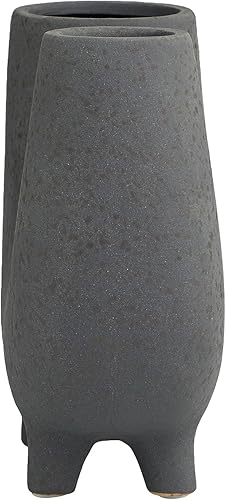 Miniatura 8 de Deco 79 Florero abstracto en forma de U de cerámica con patas pequeñas, 9 x 4 x 8 pulgadas, gris oscuro