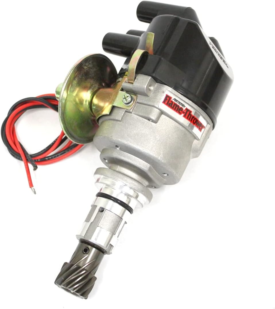 Pertronix D7190609 Flame-Thrower Plug and Play Vacuum Advance Side Exit Cap Electronic Distributor with Ignitor III Technology for Ford X-Flow 4-Cylinder Engine