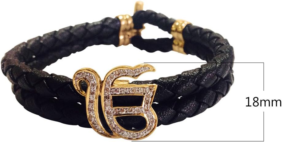 Ik Onkar 14k Gold Leather Bracelet Studded with 0.40 Carat Diamonds with Gold Lock