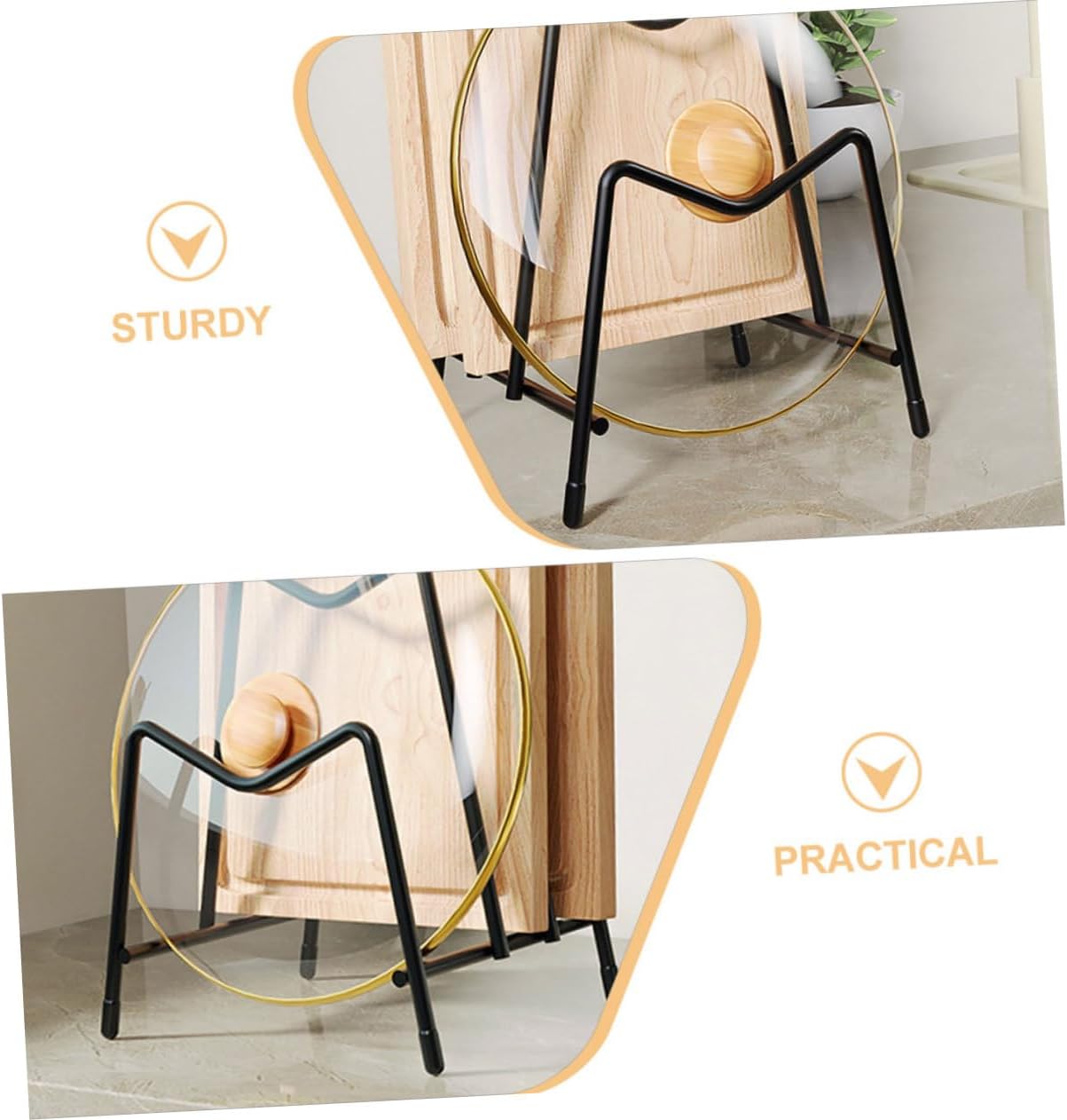 Cabilock Metal Cutting Board Holder Rack Versatile Pot Lid Organizer Stand for Countertop Storage Space Saving Design for Cutting Boards and Pan Lids Stylish