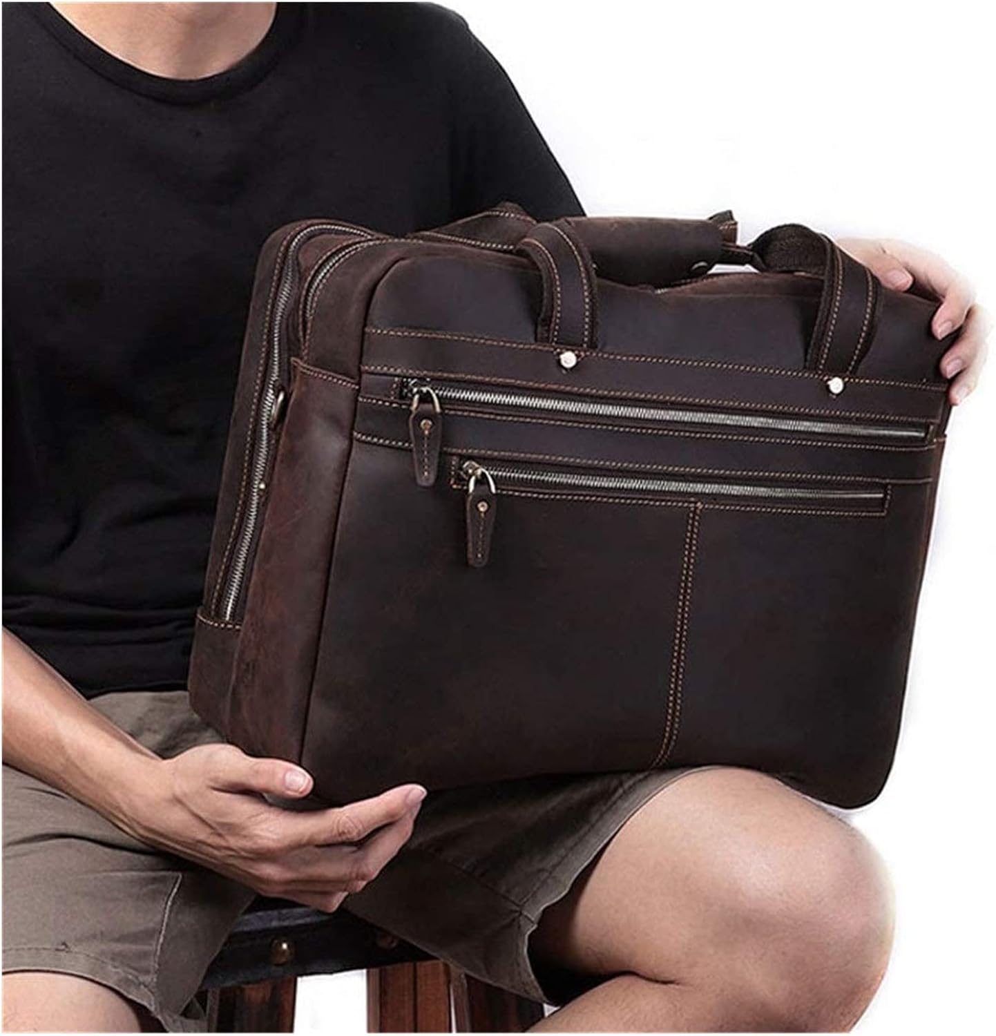 Briefcases Vintage Messenger Handbag, Leather Briefcase 17" Laptop Tote Large Capacity Bag bag