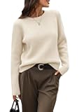 Women's 100% Wool Cropped Sweater Crewneck Cable Kint Ribbed Long Sleeve Pullover Winter Comfort Basic Top