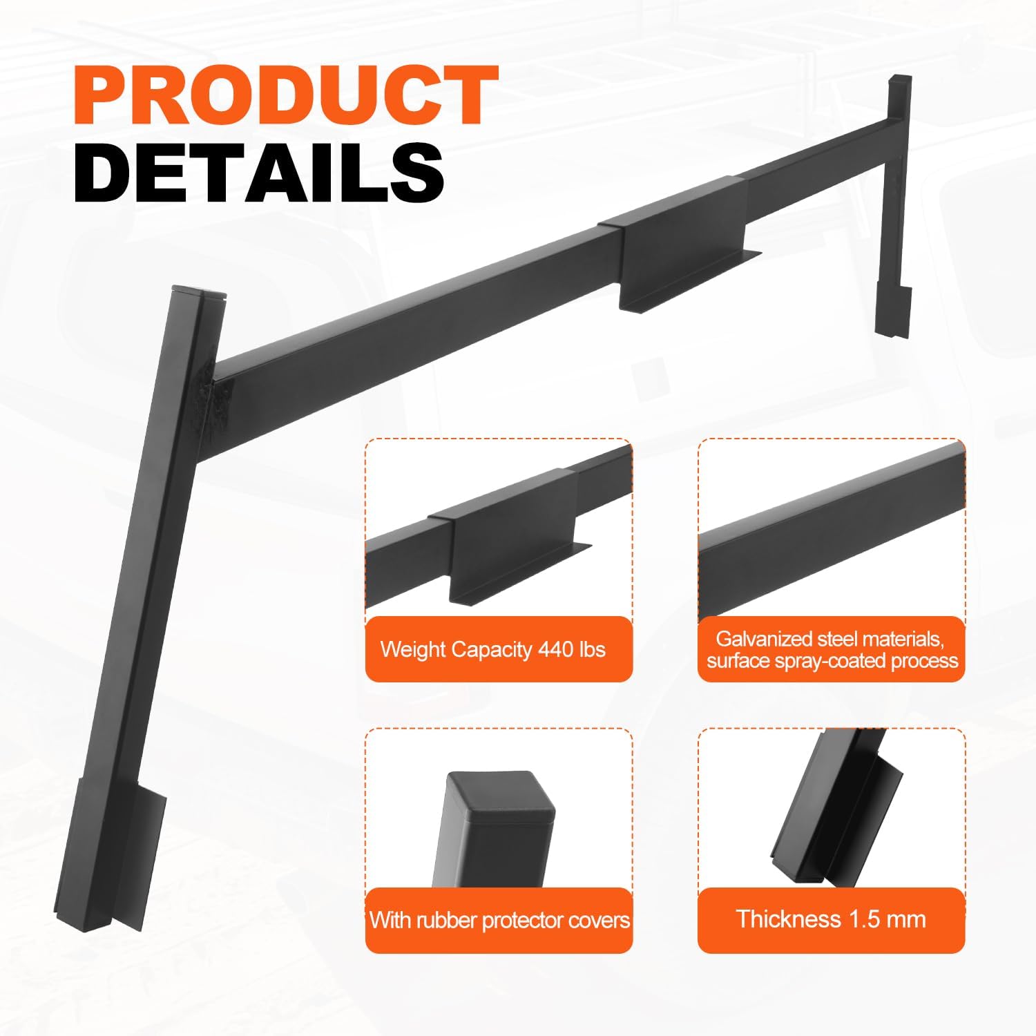 Truck Cap & Topper Ladder Rack, 440 lbs Load Capacity, Heavy Duty Galvanized Steel Material, Truck Topper Roof Rack for Ladders, Lumber, Kayaks, Pipes(Drilling Required)