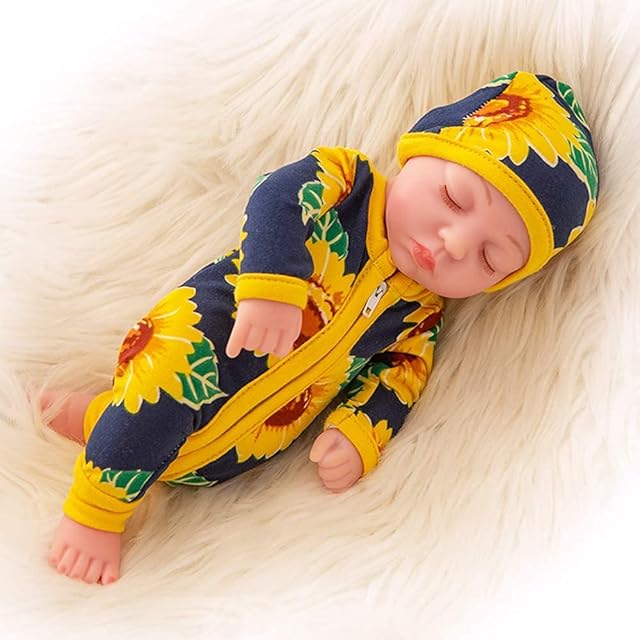 ZITA ELEMENT 10 Inch Newborn Reborn Baby Doll and Clothes Set Jumpsuit Clothes-Best Gift for Kids Girls Washable Realistic Silicone Baby Dolls with Cute Sunflower