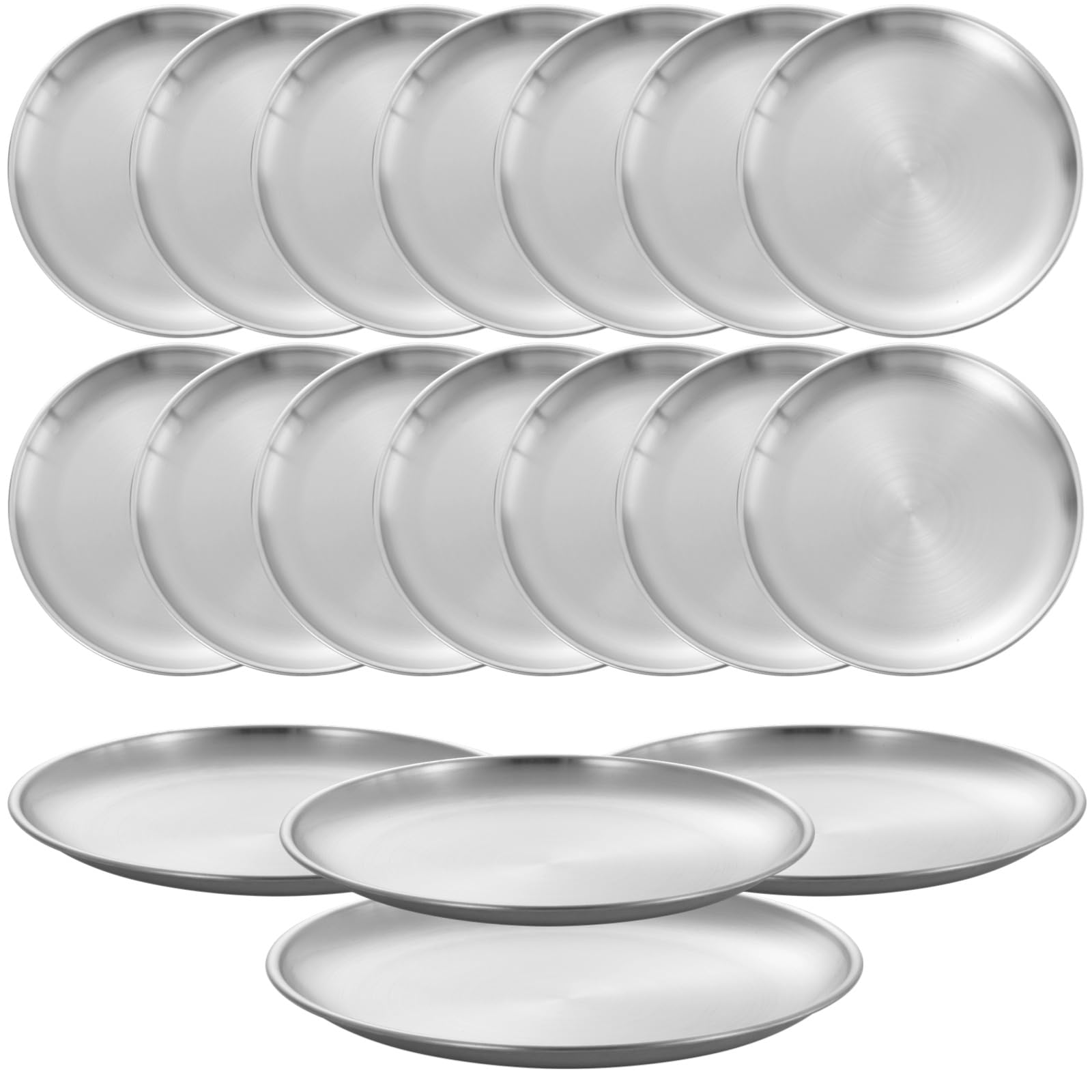 OMISTAR 16 platos llanos de acero inoxidable, platos de metal cepillado reutilizables, platos redondos de 9.1 pulgadas, platos de servir para platos principales, utensilios de cocina irrompibles,