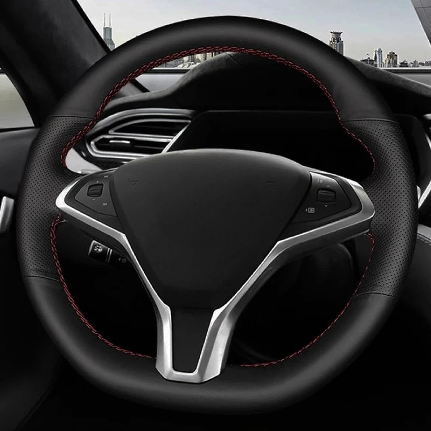 Steering Wheel Cover for Model S 2009-2018 for Model X 2012-2018 DIY Car Steering Wheel Cover Hand-Stitched Car Steering Wheel Cover