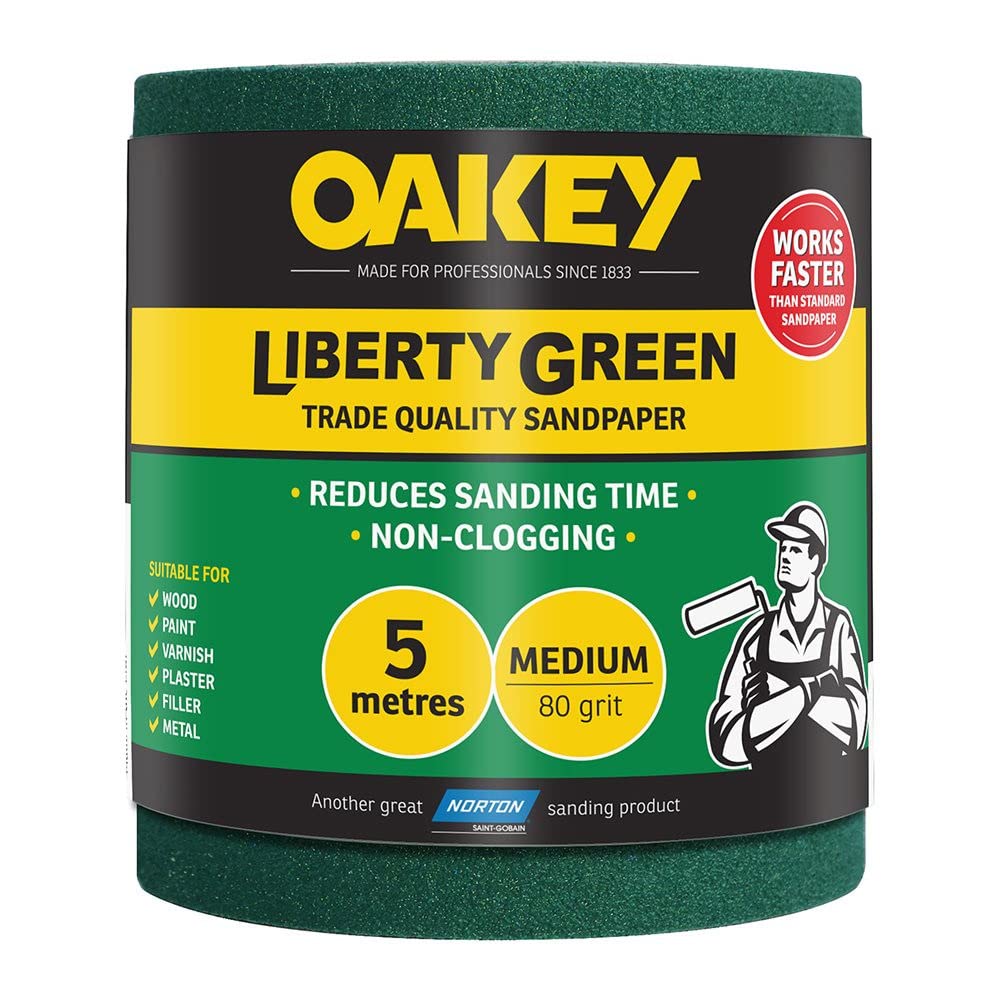 Oakey Liberty DIY Decorating Green Sandpaper Roll 5m - Medium - 80 grit