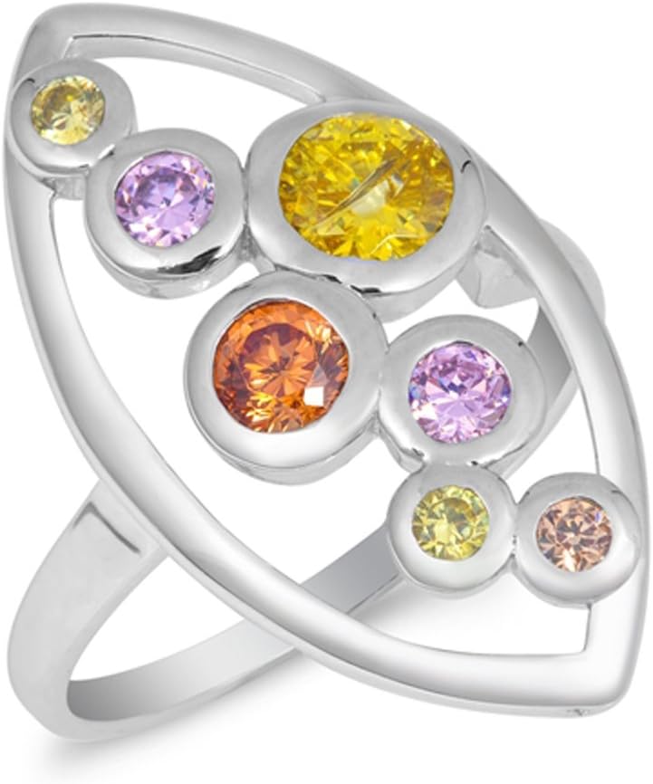 Multicolor Simulated CZ Wide Marquise Bubble Ring New .925 Sterling Silver Band Sizes 6-10