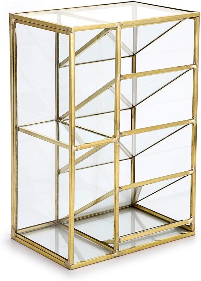 Hipiwe Vintage Gold Metal Desk Organizer - Glass Make up Brushes lipstick Holder Dresser Organizer Pen Pencil Storage Holder for Home Office Supplies (6 Compartment)