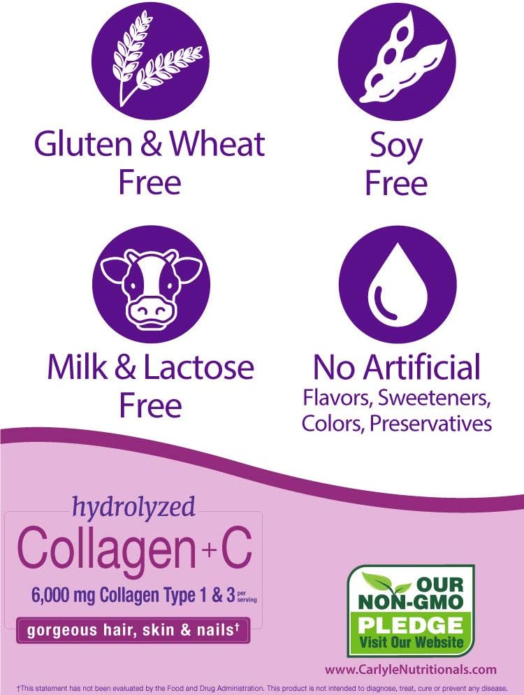 Hydrolyzed Collagen Peptides 6000 mg | 600 Pills | Type 1 & 3 with Vitamin C | Non-GMO, Gluten Free, Grass Fed Supplement | Carlyle