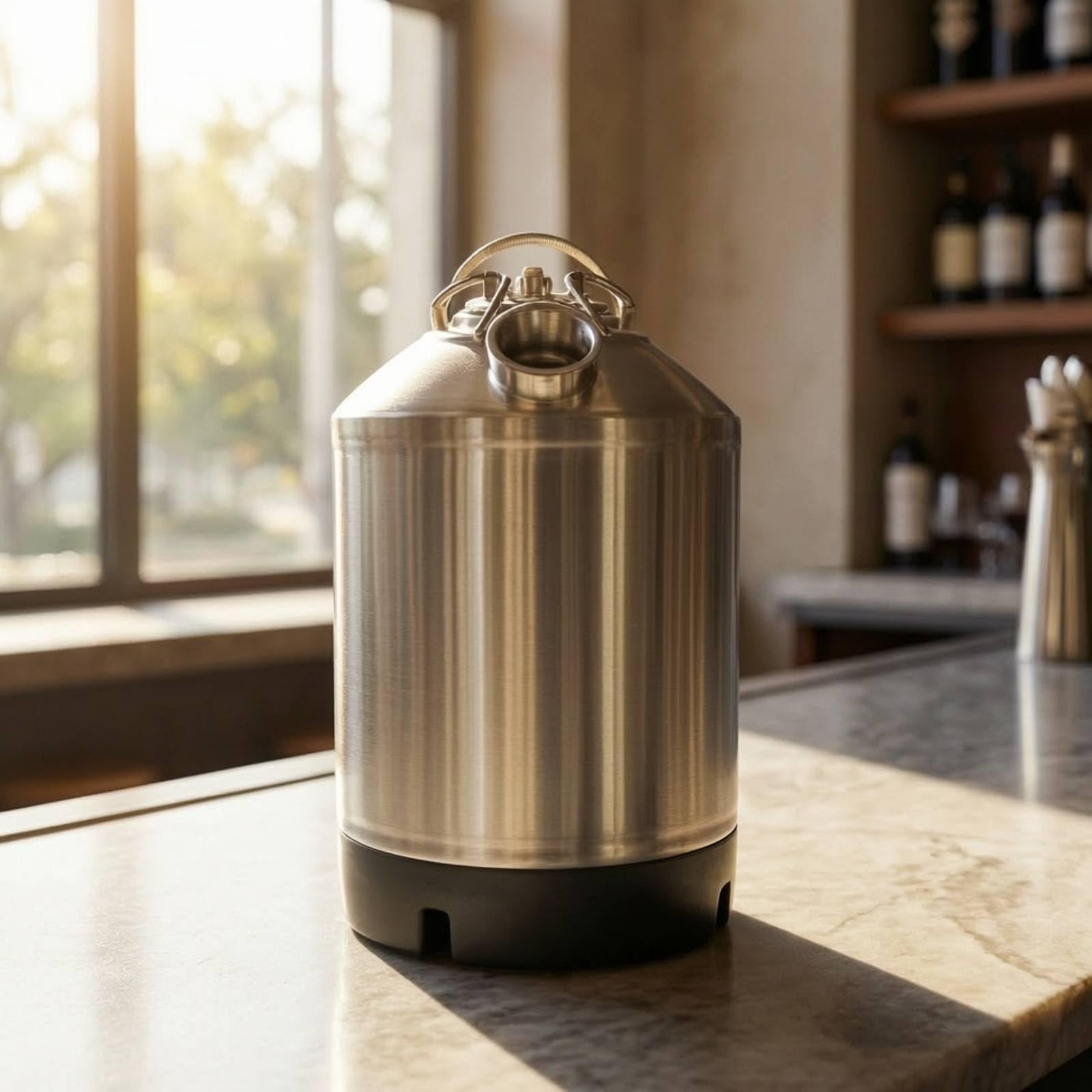Barril de Cerveza Acero Inoxidable Keg Presurizado Contenedor con Cuerpo Brillante y Conexiones Roscadas Que Aseguran Cierre Asa Resistente Apto, size to 3