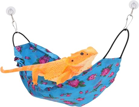 Bearded Dragon Hammock, Lizard Hammock with Suction Cups and Hooks, Bearded Dragon Tank Accessories, Reptile Lounger for Chameleon Geckos, Blue, 1 Set