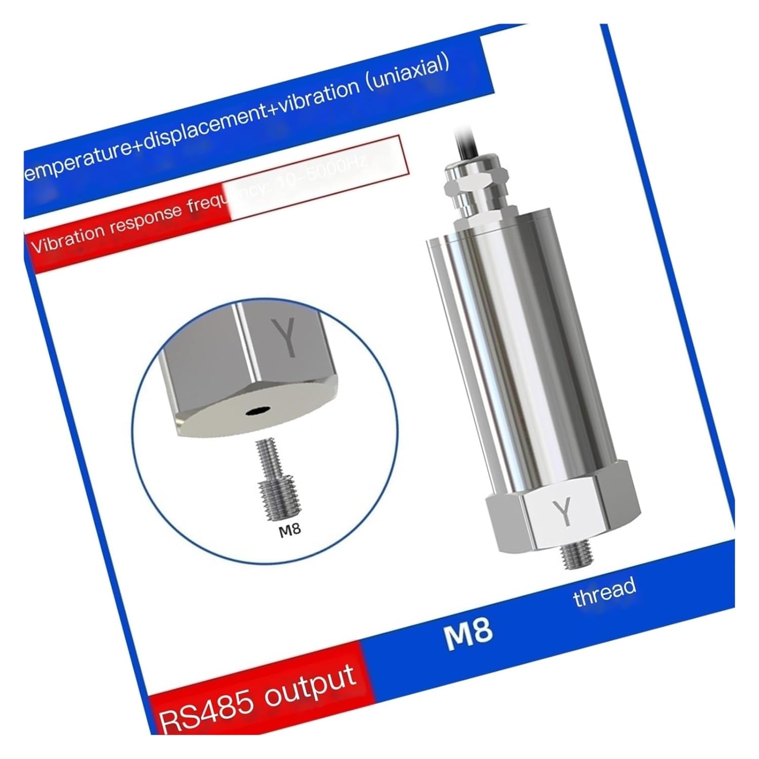 (Single-axis) Threaded -485-5000Hz Temperature Vibration Transmitter Integrated Temperature and Vibration Sensor