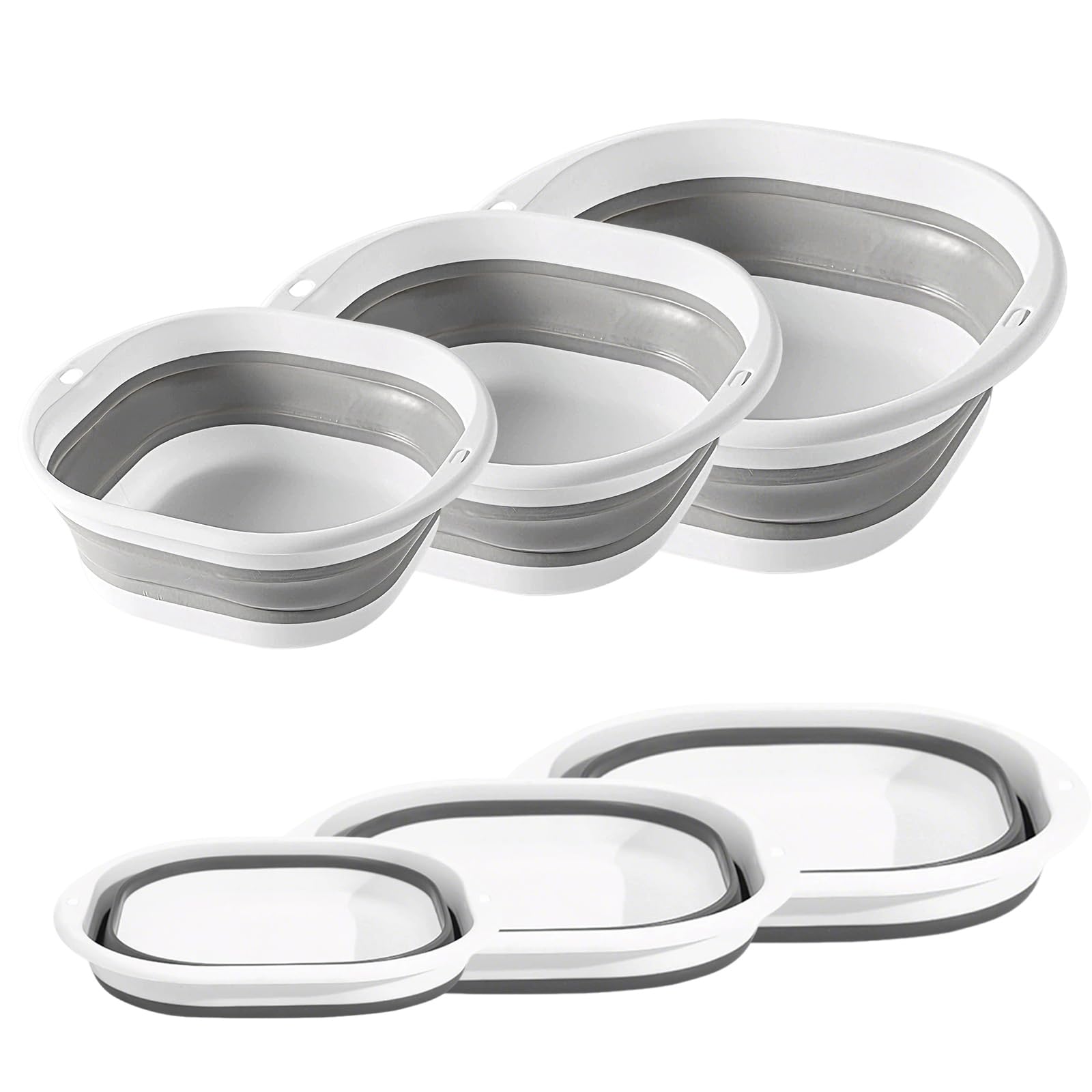 SDKZBFC 3PCS Foldable Plastic Washing Bowl, Collapsible Travel Sink with Quick Drain & Non Slip Edge, Large Capacity & Thickened Design for Camping, RV, Dorm, Baby Bath, Pet Washing, and Home Use