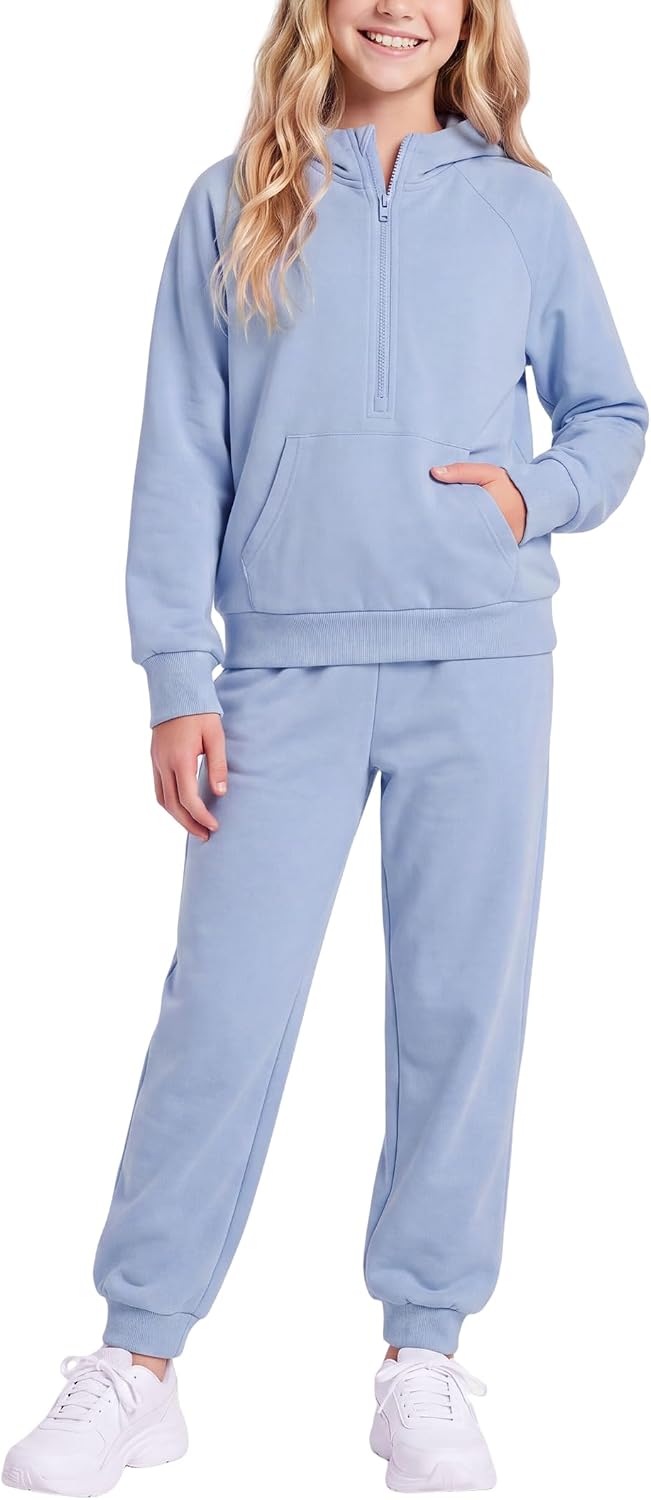 PATPAT Girls 2 Piece Sweatsuit Half Zip Hoodie and Jogger Set 7-16Y