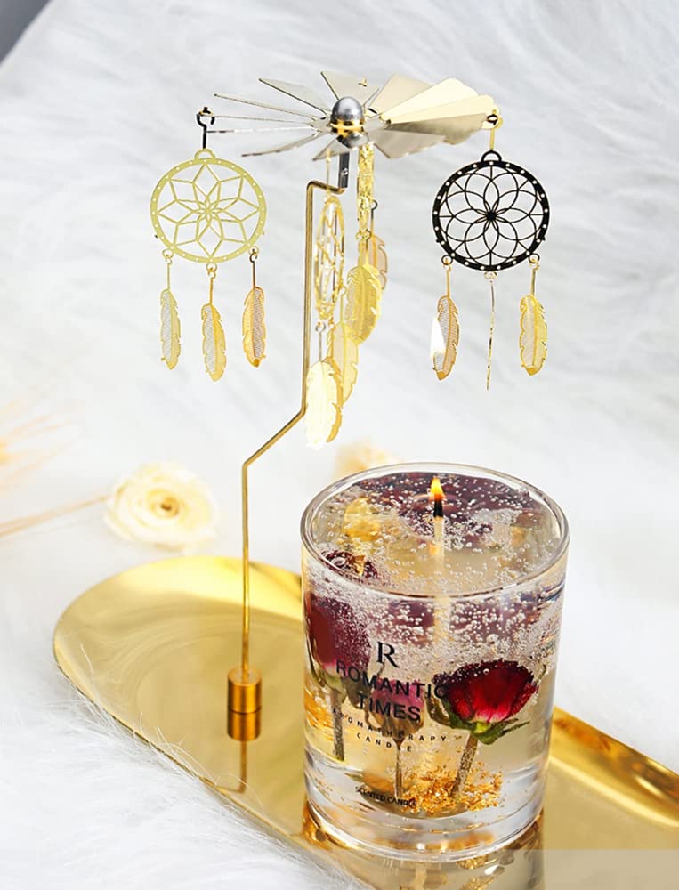 Portavelas giratorio con bandeja, portavelas de metal dorado para Navidad, día de San Valentín, decoración de fiesta y regalo (atrapasueños) 4