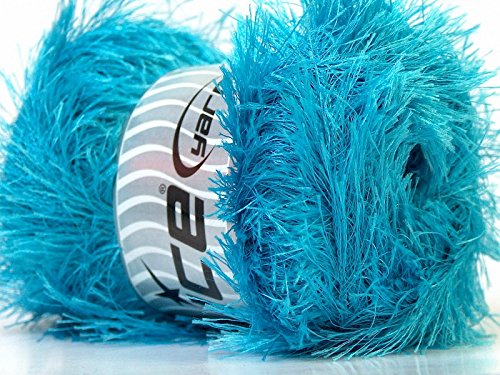 Large 100 Gram Skein Turquoise Blue Eyelash Yarn Fun Fur 164 Yards #TOP20