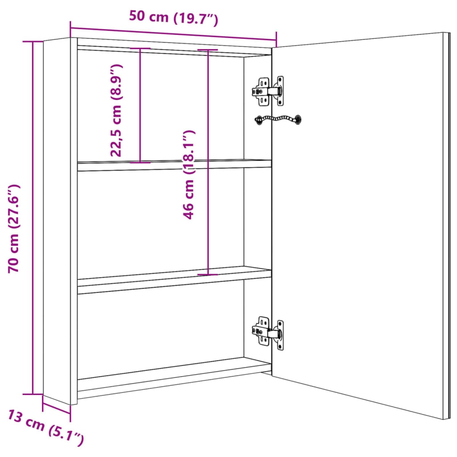 ATOMSTACK MAKER Spiegelschrank Badezimmer, 50x13x70 cm, glänzend schwarz mit 3 Regalen, sanften Pufferscharnieren & USB-Anschluss – modern, energieeffizient, für Make-up & Rasur