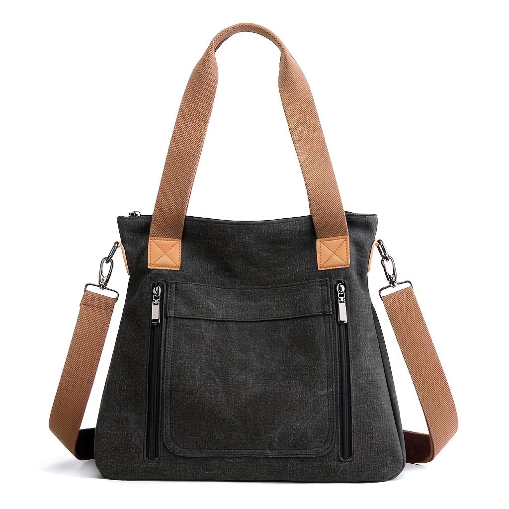 Kawn® Canvas Tote Bag for Women Aesthetic Large Capacity Shoulder Bag with Multi-Compartments Satchel Handbags with Detachable Strap hobo bags for Women for Office, College and Travel (Black) (B0DF9B63G3) Amazon Price History, Amazon Price Tracker