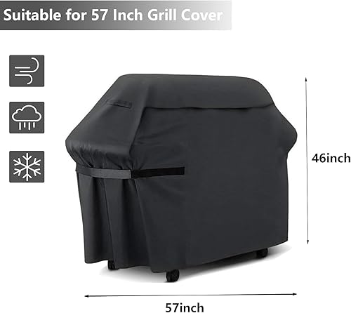 Miniatura 2 de Funda para parrilla de 57 pulgadas, funda impermeable para horno de barbacoa al aire libre con cable ajustable, velcro, funda duradera para parrilla