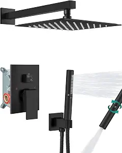 Aolemi Shower System with Rain Head and Handheld, 12-Inch, Matte Black