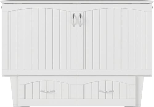 Miniatura 10 de AFI, Nantucket - Cómoda de cama Murphy de tamaño matrimonial con colchón, cajón de almacenamiento y cargador USB integrado, color blanco
