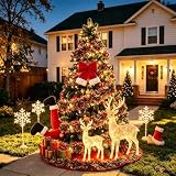 3-in-1 Xmas Decor Set, Cotton Santa Leg, Burgundy Bow & Tinsel Garland | Cotton stuffed Santa leg, 78.74in red-green tinsel & velvet bow, great for Xmas tree, front door & window decor