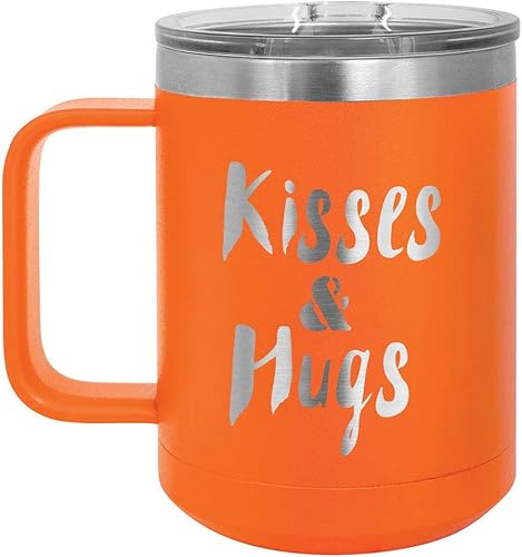 Miniatura 10 de KISSES AND HUGS Rosa 15 oz Taza de café wtapa deslizante  Taza de café de viaje aislada  Ideas de regalos de cumpleaños o Navidad de mujeres u