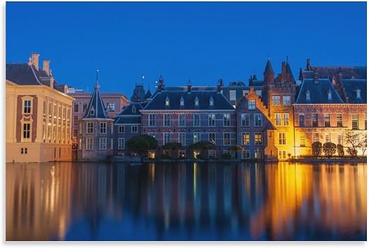 LohxA Night City View of Den Haag Binnenhof The Hague Binnenhof Wall Decor Holland Photo Print Netherlands Canvas Wall Art Print Poster For Home School Office Decor Unframe-style 16x24inch40x60cm